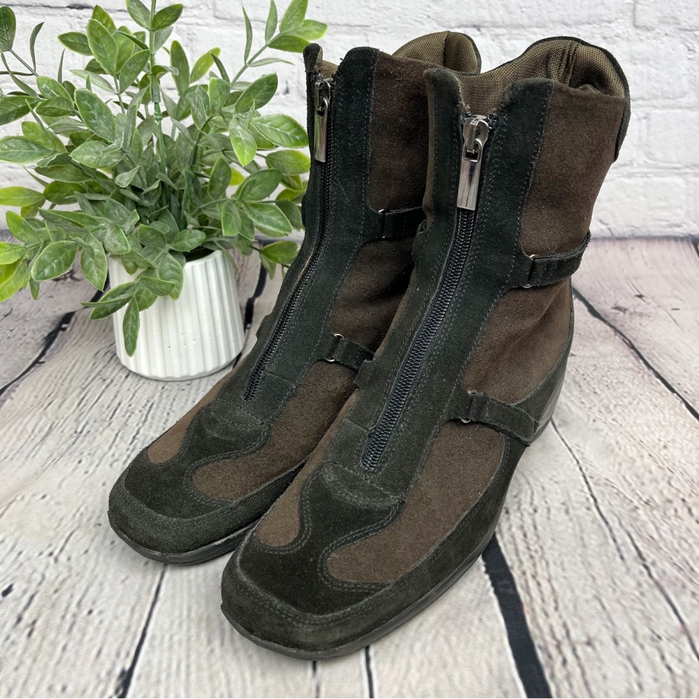 Aquatalia Two-Tone Brown Suede Zip Front Boots Sz 7
